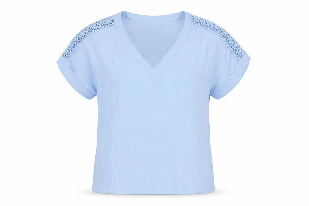 Miss Selfridge Women's Blue V-Neck Short Sleeve Top