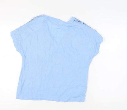 Back view of Miss Selfridge Women's Blue V-Neck Short Sleeve Top