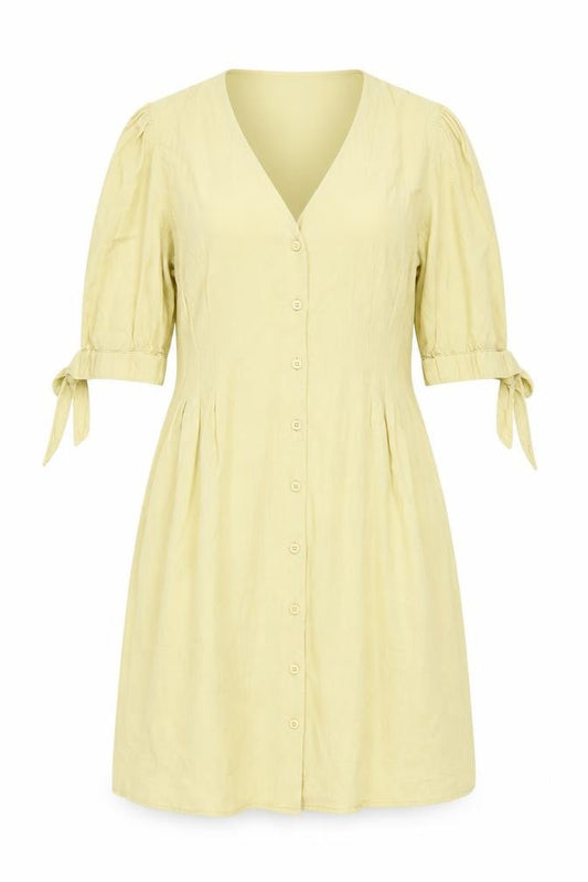Very Women's Beige Puff Sleeve Button Dress