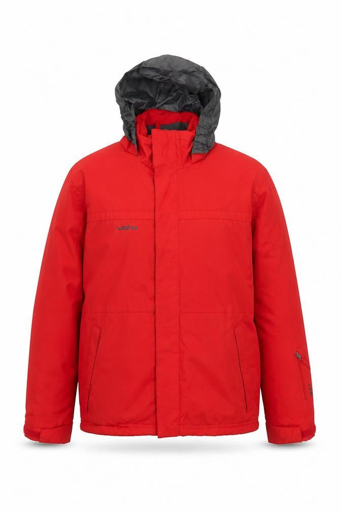 Decathlon Men's Red Puffer Jacket S, Hooded Outdoor