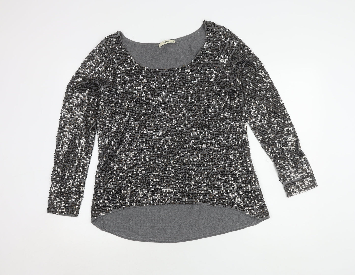 Oasis Women's Grey Sequin Long Sleeve Top M