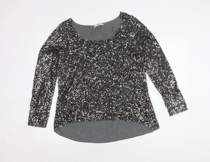 Oasis Women's Grey Sequin Long Sleeve Top M