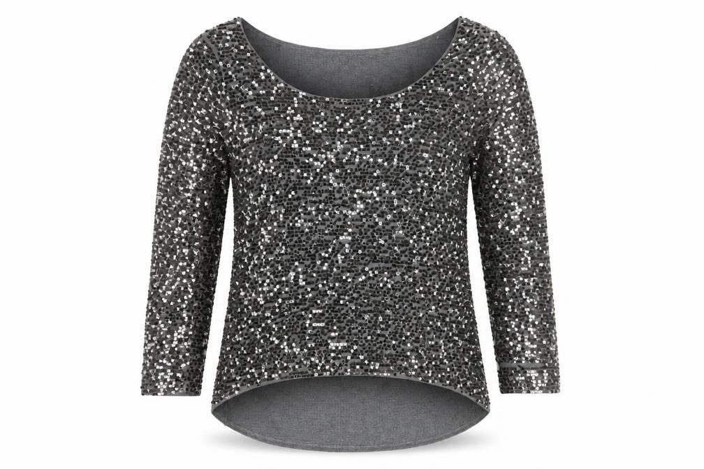 Oasis Women's Grey Sequin Long Sleeve Top M