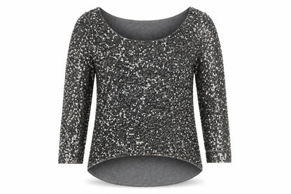 Oasis Women's Grey Sequin Long Sleeve Top M