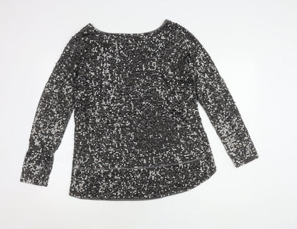 Oasis Women's Grey Sequin Long Sleeve Top M