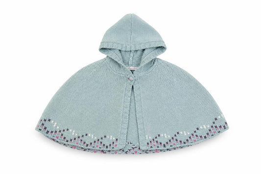 Fat Face Girls Blue Hooded Knit Cape S Excellent Condition