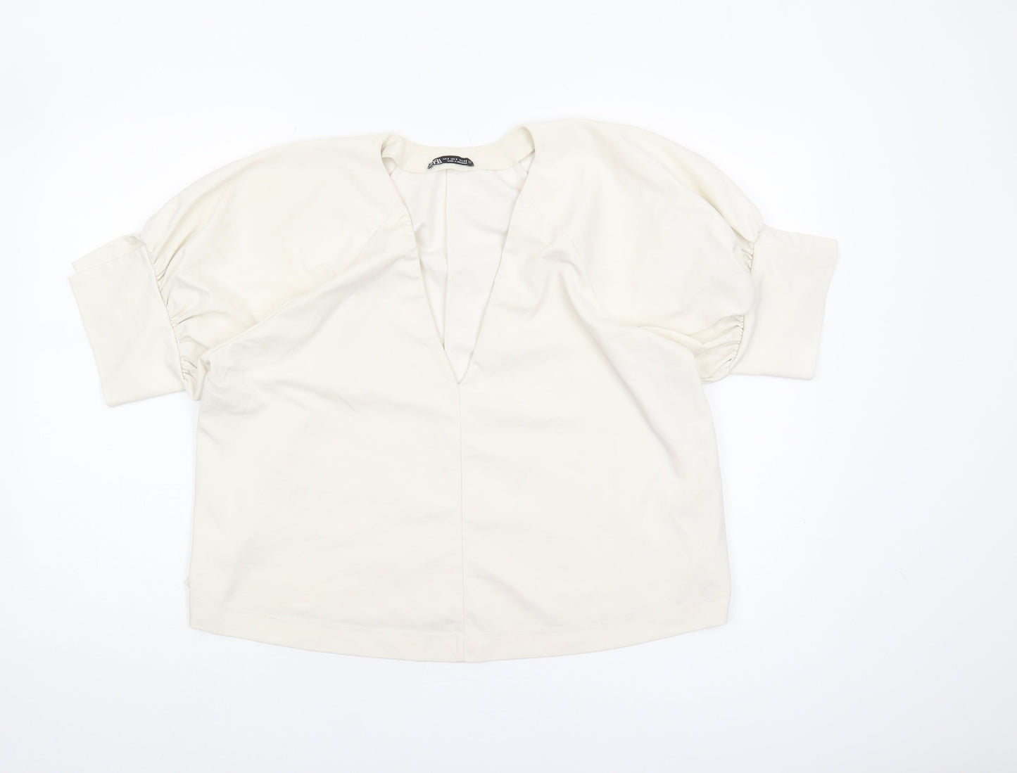Zara Women’s Ivory V-Neck Puff Sleeve Top, Size S