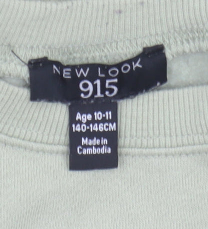 Brand and care label for New Look girls’ green graphic sweatshirt 10-11 years pullover