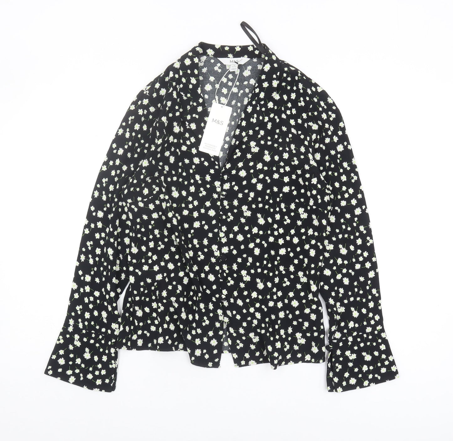Marks and Spencer Women's Floral Blouse, Black 8 Petite
