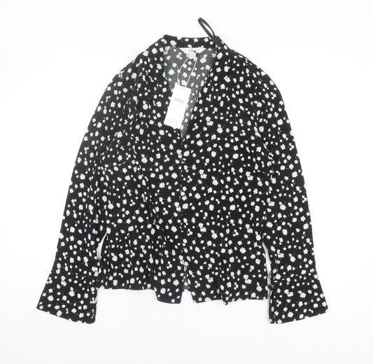 Marks and Spencer Women's Floral Blouse, Black 8 Petite