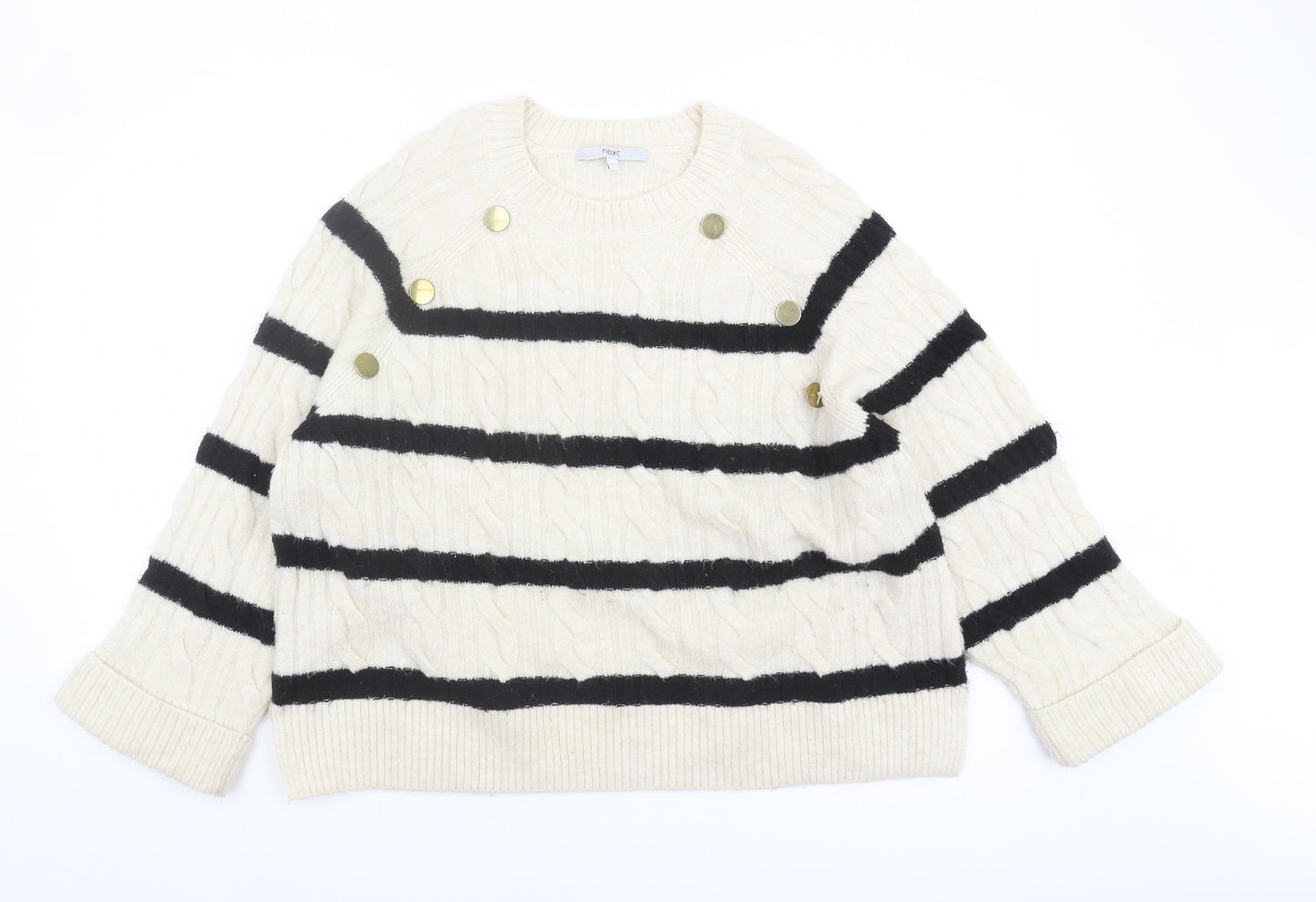 Next Women's Ivory Striped Cable Knit Pullover Jumper L