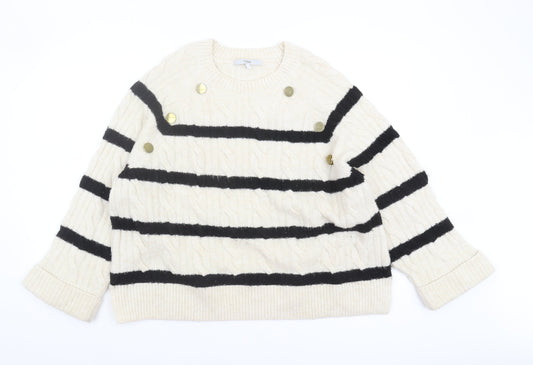 Next Women's Ivory Striped Cable Knit Pullover Jumper L