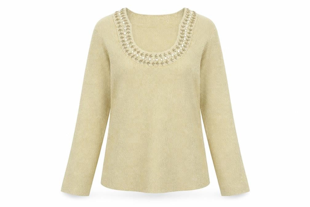 Cable & Gauge Women's Beige Studded Pullover Jumper L