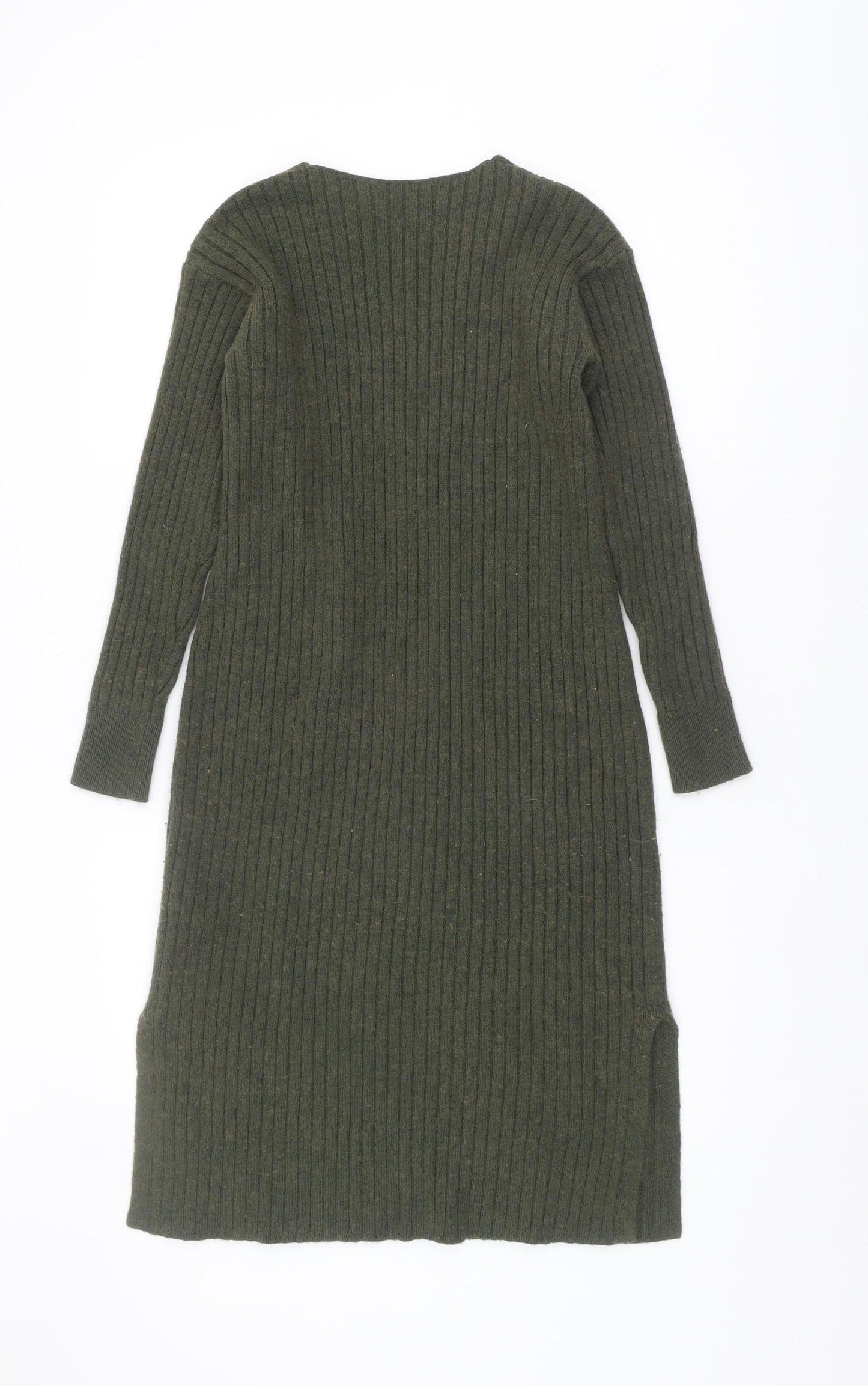 Uniqlo Women's Green Jumper Dress XS V-Neck Midi