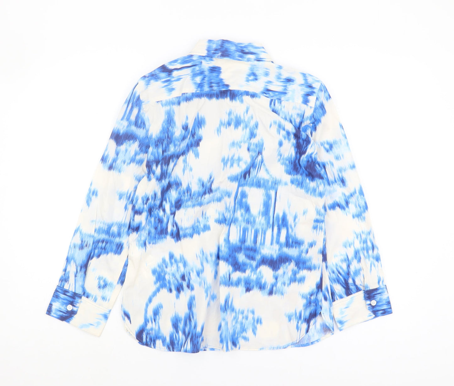 Zara Women's Blue Button-Up Shirt, Size 12, Collared