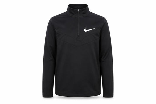 Front view of Nike boys’ black running sweatshirt l 1/4 zip dri-fit