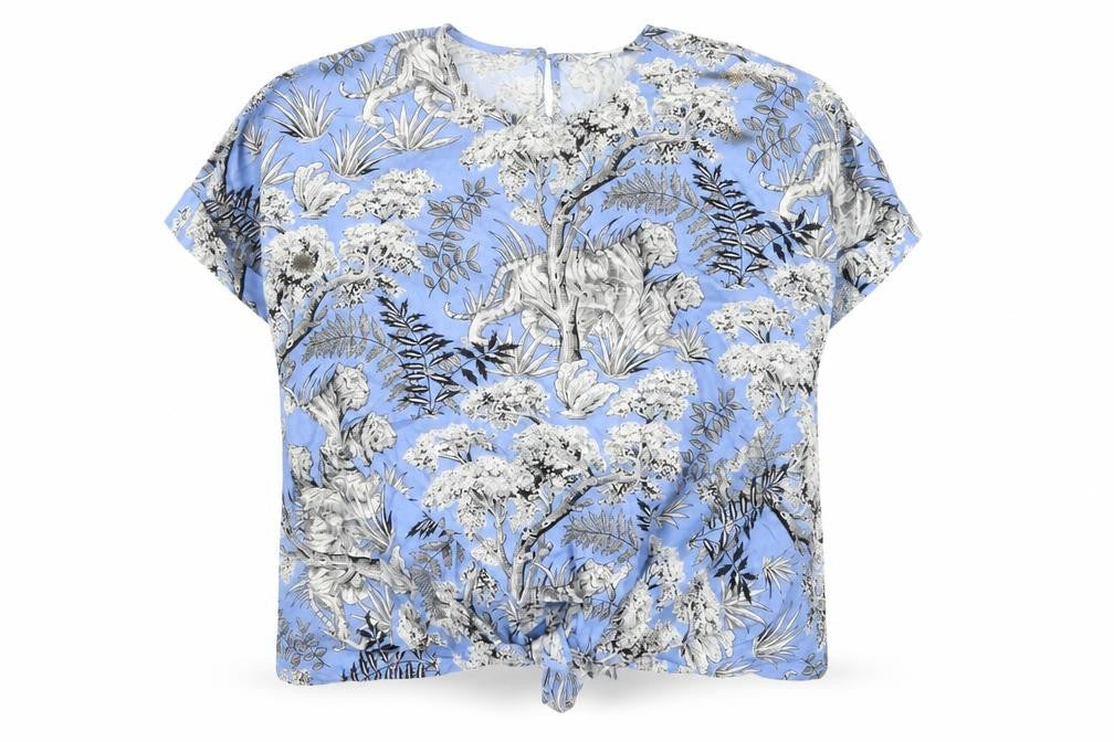 Warehouse Women's Blue Animal Print Tunic Blouse Size 10