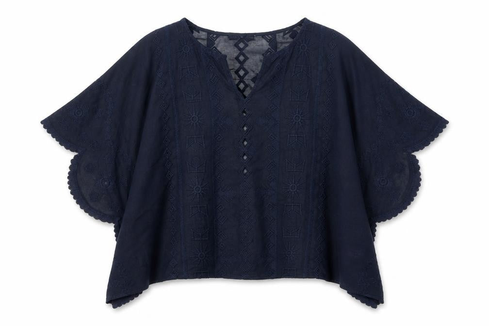 Maison de Nimes Women's Blue Embroidered Blouse Size 18