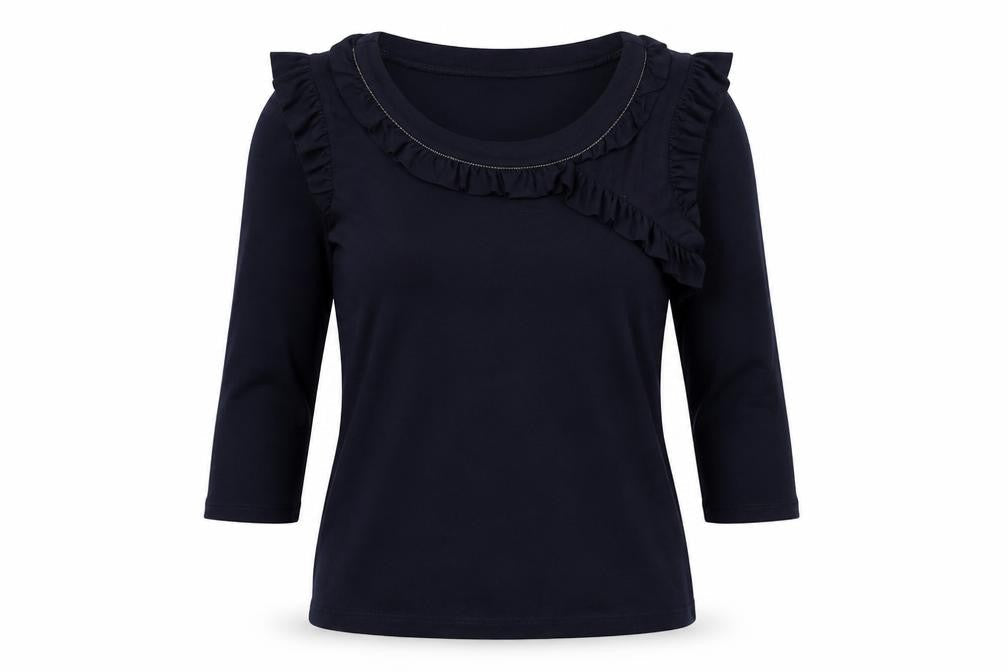 Betty Jackson Women's Black 3/4 Sleeve Ruffled Top