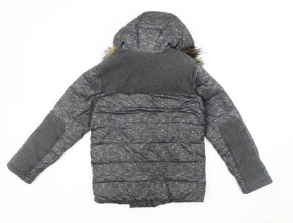 Back view of Abercrombie & Fitch boys’ grey puffer jacket 11-12 years winter hooded