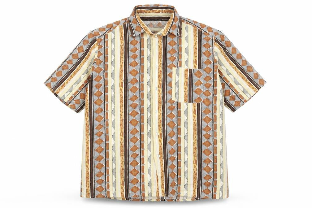 Romeo Baretti Men's Geometric Brown Short Sleeve Shirt