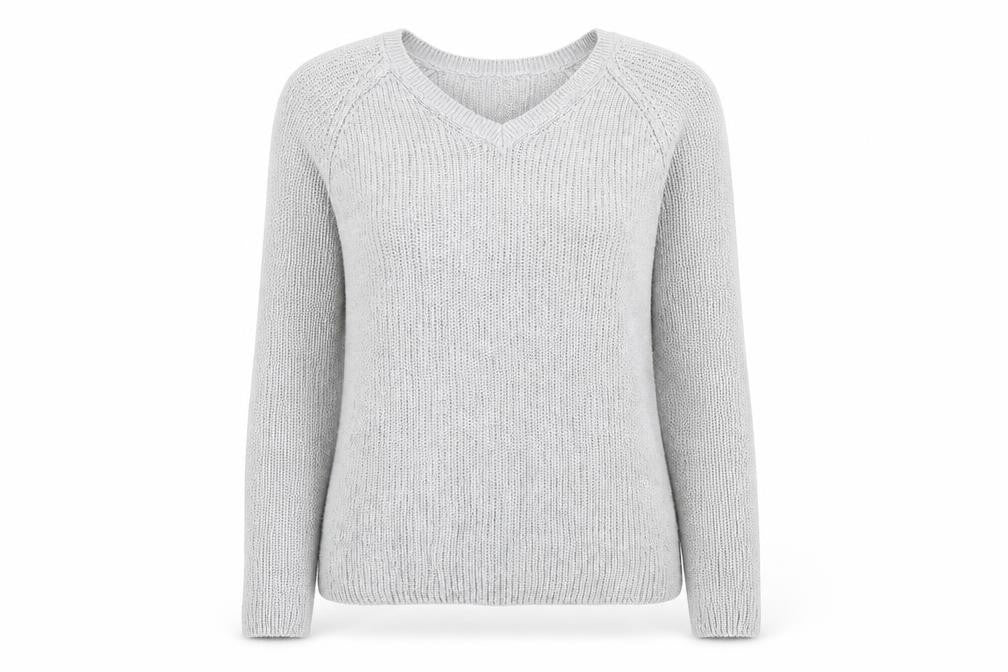S Women's Grey V-Neck Pullover Jumper