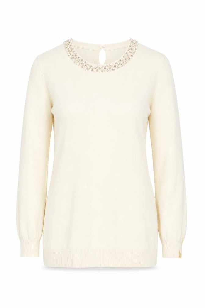 Edina Ronay Women's Ivory Beaded Knit Jumper Size M