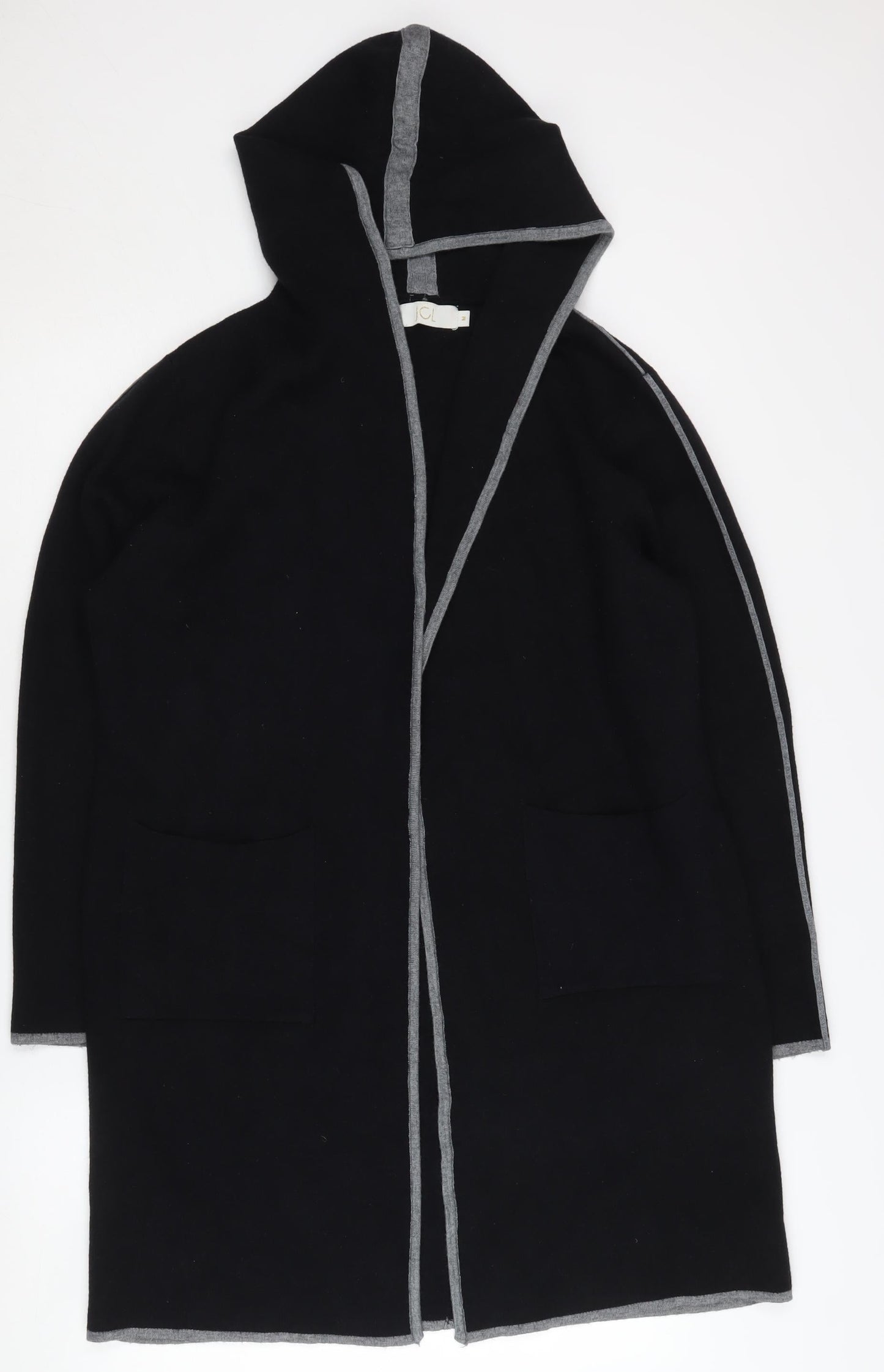 JCL Women's Black Hooded Long Coatigan M