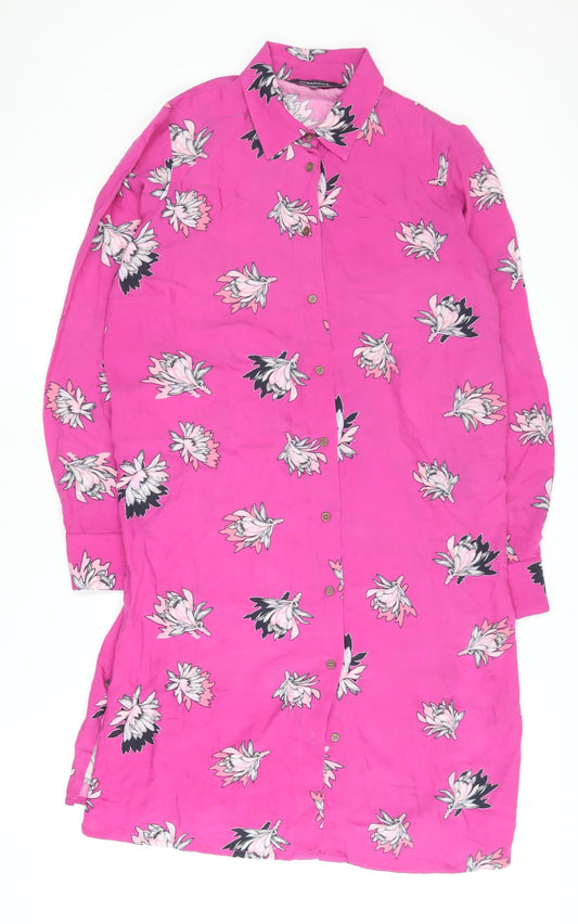 SOSANDAR Women's Pink Floral Shirt Dress, Size 8