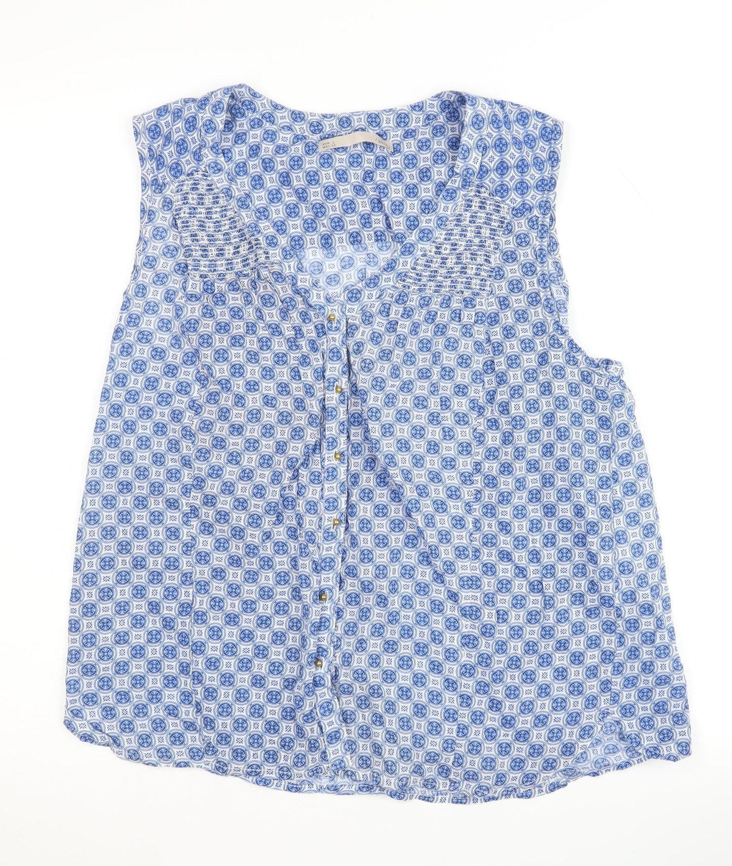 Sfera Women's Blue Geometric Sleeveless Blouse