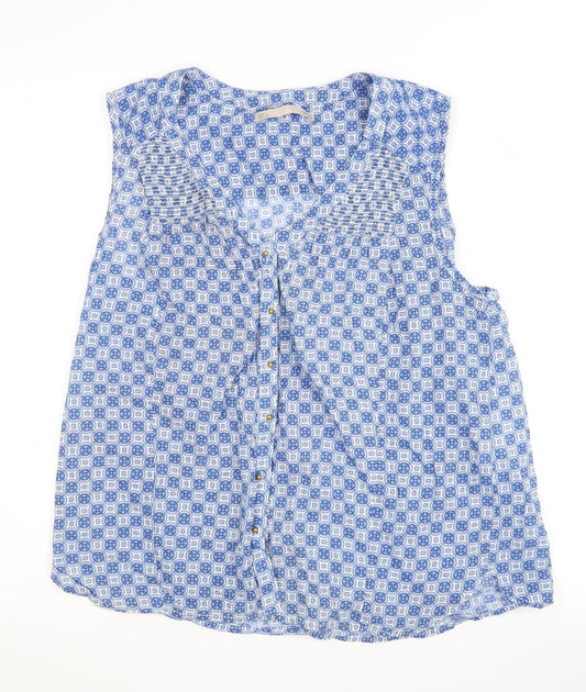 Sfera Women's Blue Geometric Sleeveless Blouse