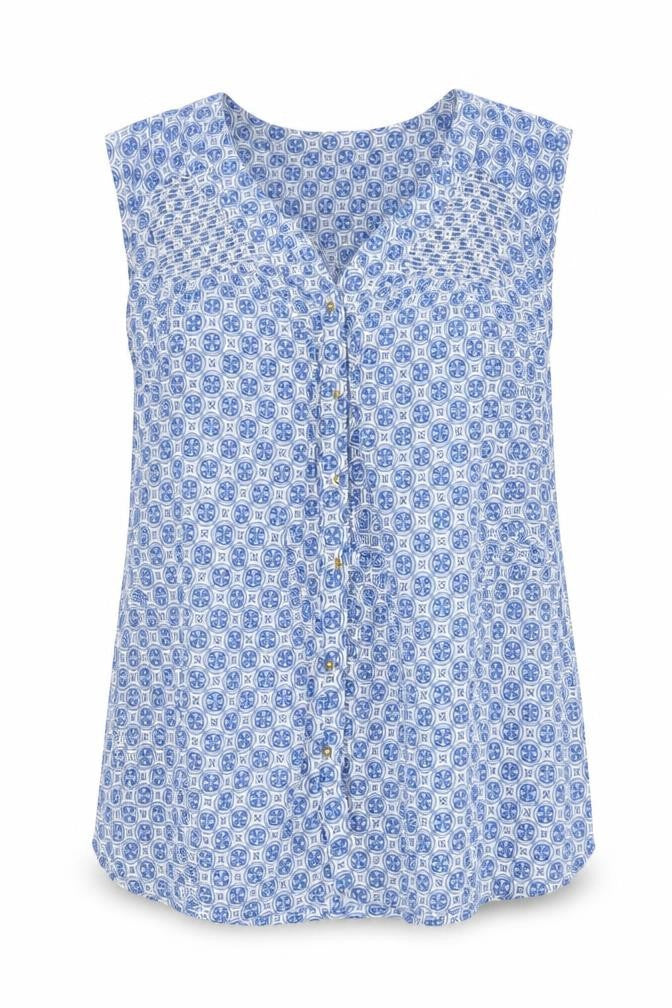 Sfera Women's Blue Geometric Sleeveless Blouse