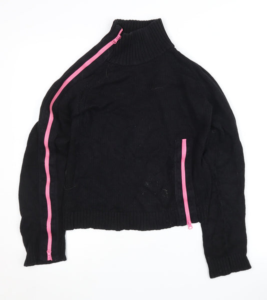 Zara Women's Black Mock Neck Zip Jumper Size 12