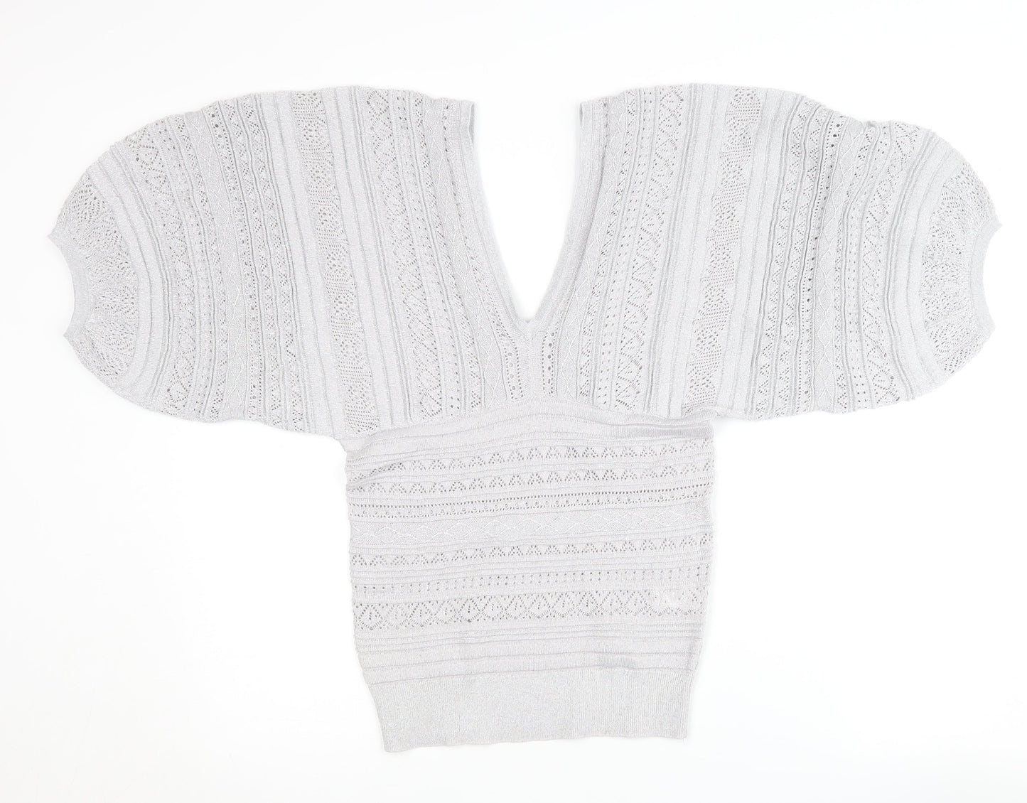 River Island Women's Silver V-Neck Jumper Size 12