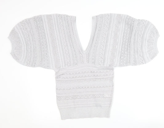 River Island Women's Silver V-Neck Jumper Size 12
