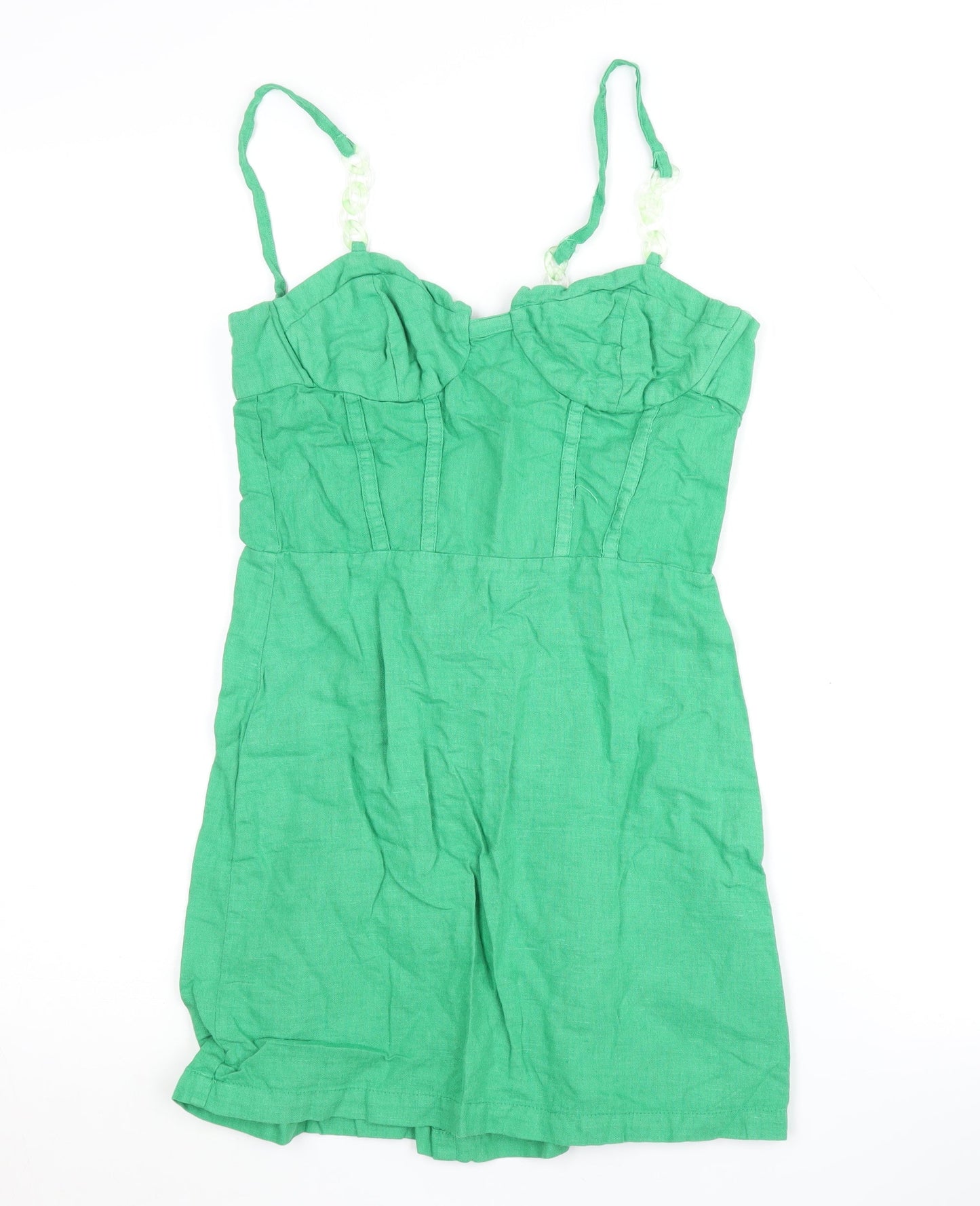 Zara Green Linen-Cotton Short Dress, Size 8, Summer