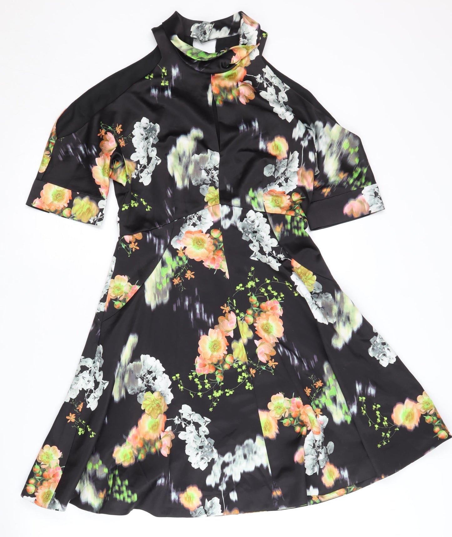 Whistles Women's Black Floral Dress, UK 8, Cold Shoulder