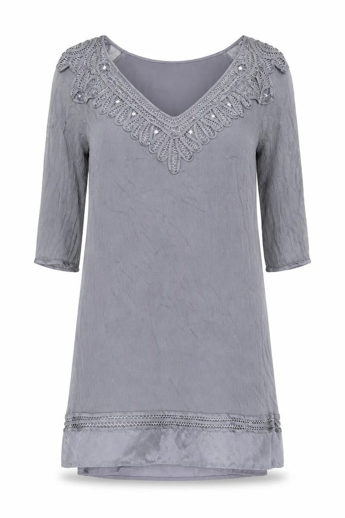Monsoon Women's Grey 3/4 Sleeve V-Neck Dress