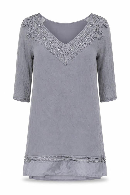 Monsoon Women's Grey 3/4 Sleeve V-Neck Dress