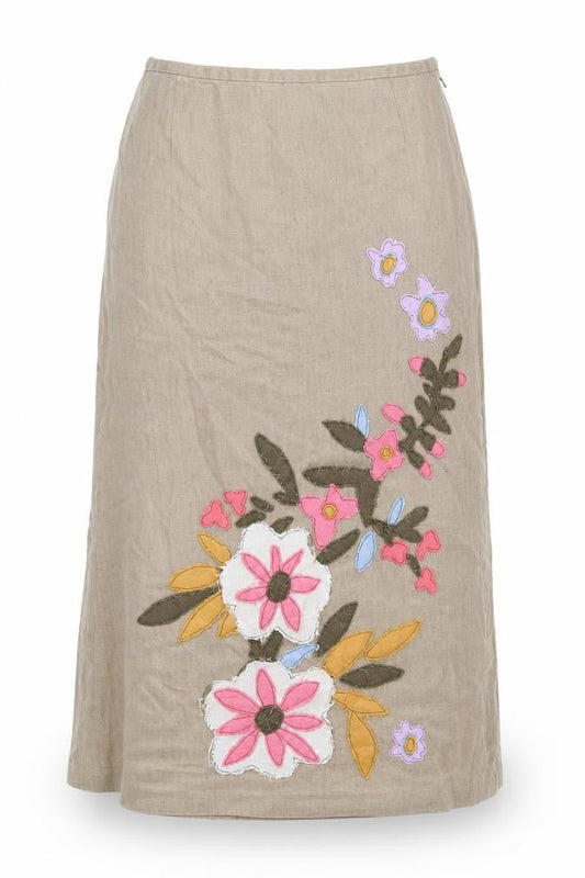 Wealth of Nations Beige Floral Embroidered Skirt, Size 12