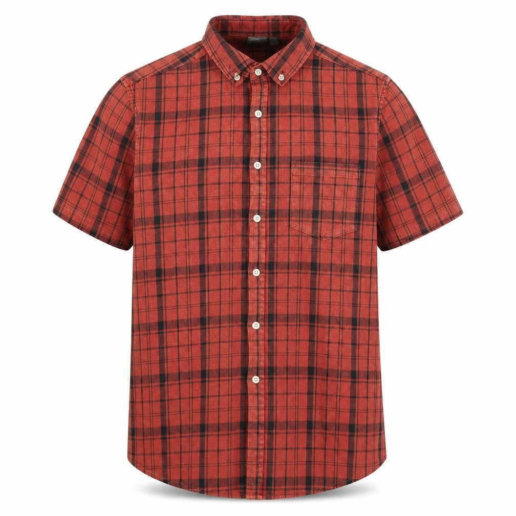 Asos Men's Red Plaid Short Sleeve Collared Shirt L