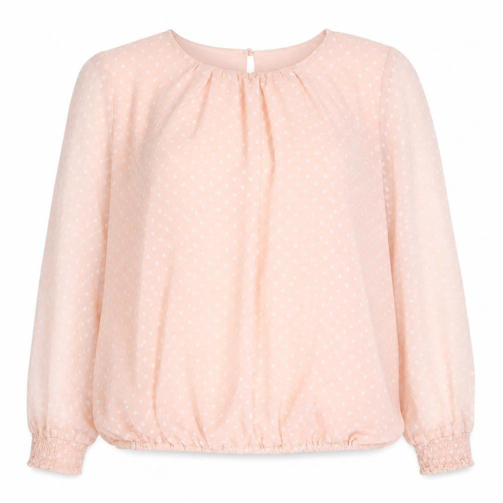 M&Co Women's Pink Polka Dot Blouse Long Sleeve Size 14