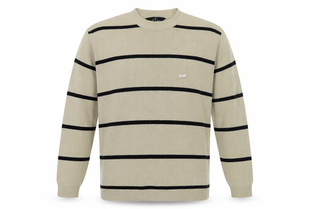 LUCA Men's Beige Striped Knit Jumper, Size S