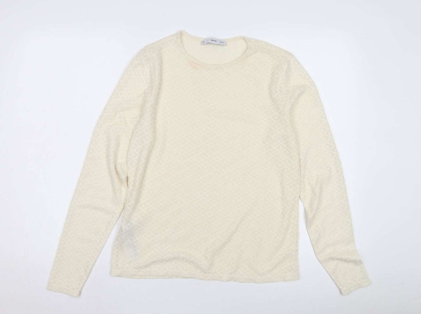 MNG Women Ivory Long Sleeve Knit T-Shirt