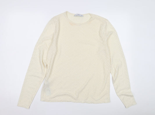 MNG Women Ivory Long Sleeve Knit T-Shirt