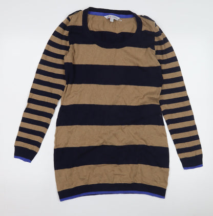 Additional front view of Crew Clothing Women's Striped jumper, size 12, Brown/Blue