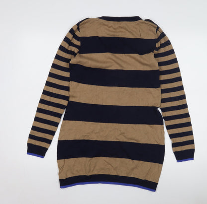 Back view of Crew Clothing Women's Striped jumper, size 12, Brown/Blue