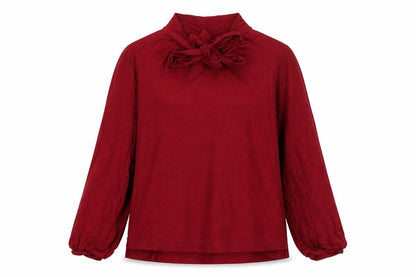 Front view of ESPRIT Women's Red High Neck Long Sleeve Top XL