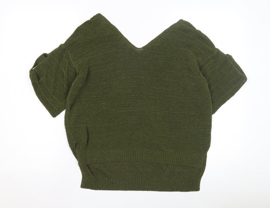 UTERQUE Women's Green V-Neck Short Sleeve Jumper L