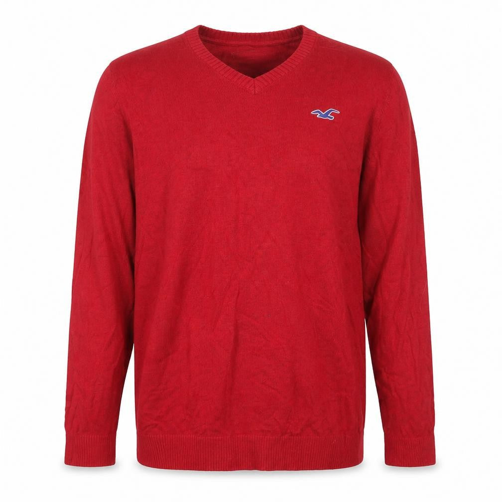 Hollister Men's Red V-Neck Pullover Jumper L